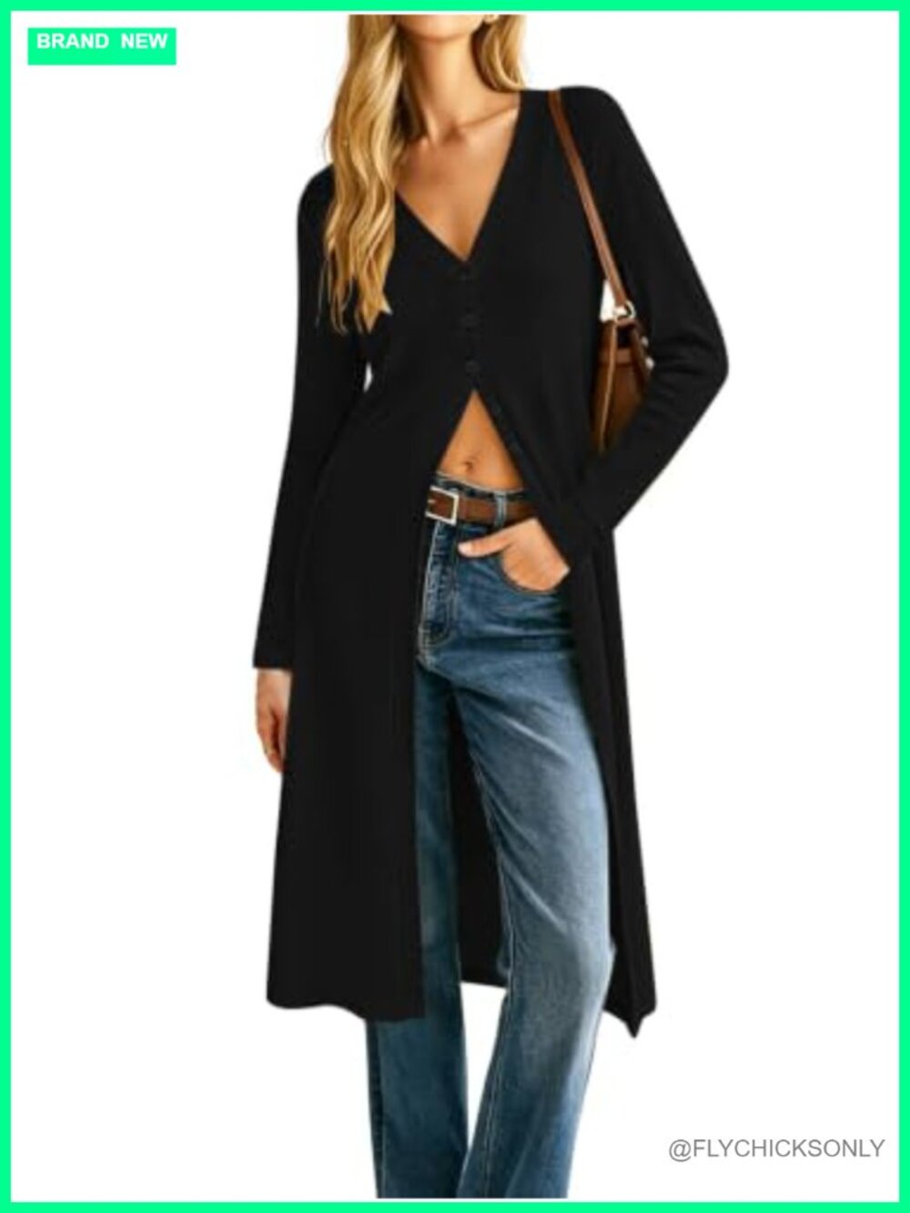 Women's Long Sleeve 95% Rayon 5% Spandex Duster Cardigan with Buttons